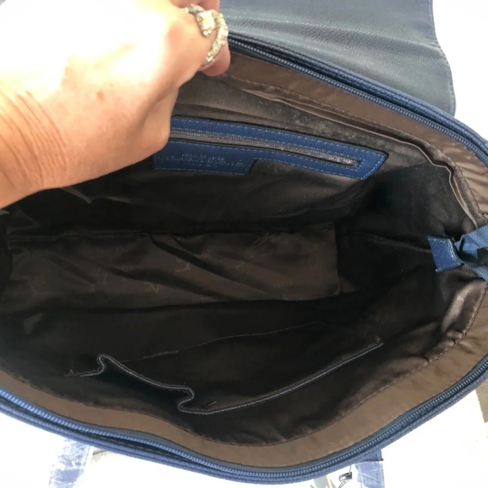 Versace 19v69 Italia Nicoletta Stingray Navy Blue Faux Leather Shoulder Tote Bag
